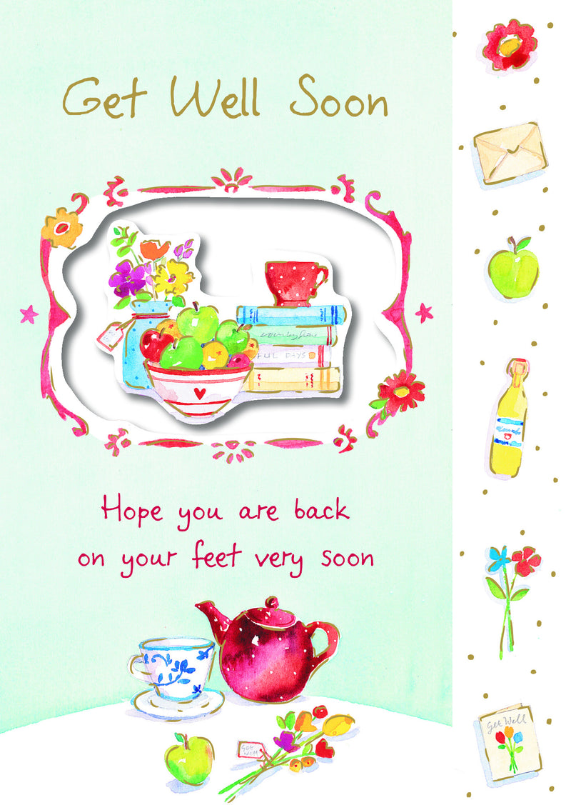 Get Well Card -  Die cut Vase, Fruit & Books - S138