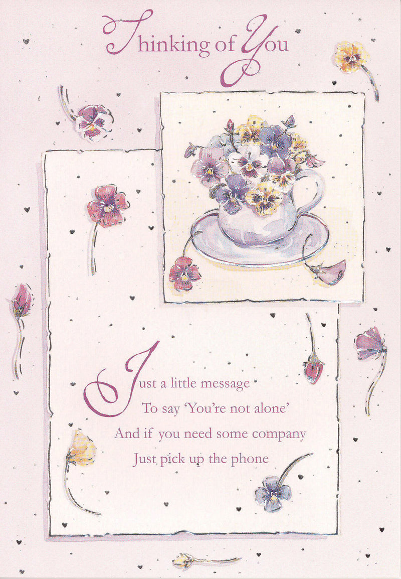 Thinking of you Card with raised effect - Pink Flowers 3  - 4TY3